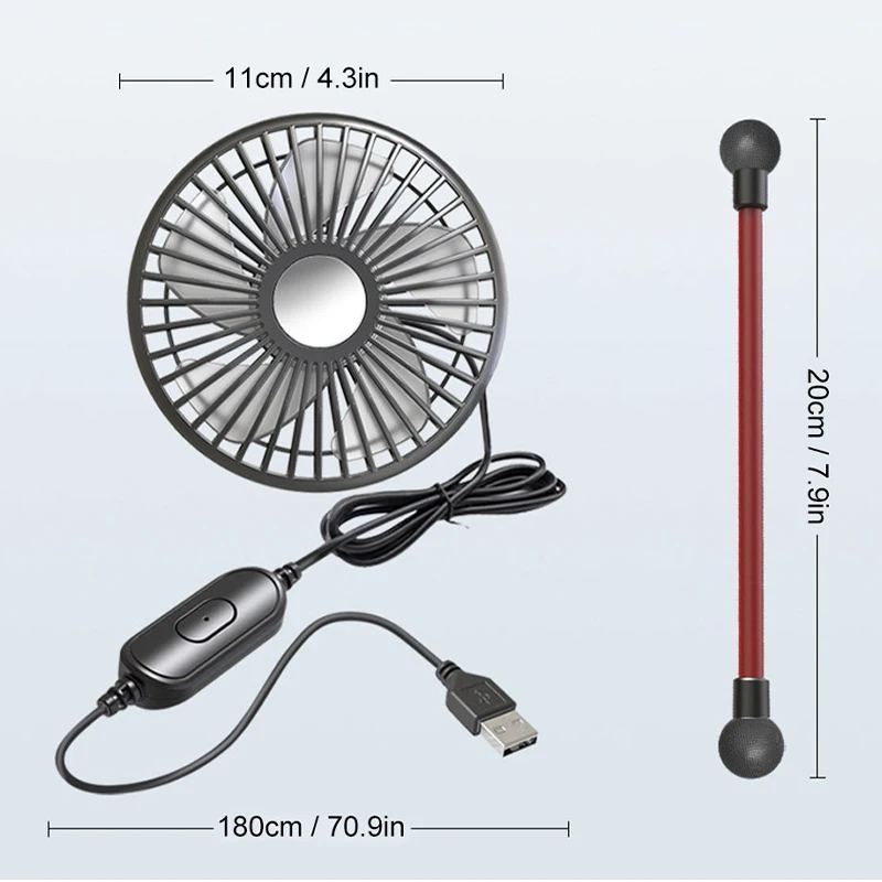 SEAMETAL-ventilador multidireccional para asiento trasero de coche, ajuste de viento de 3 velocidades, ventiladores de refrigeración automáticos USB, 5 aspas de ventilador para accesorios de coche de verano