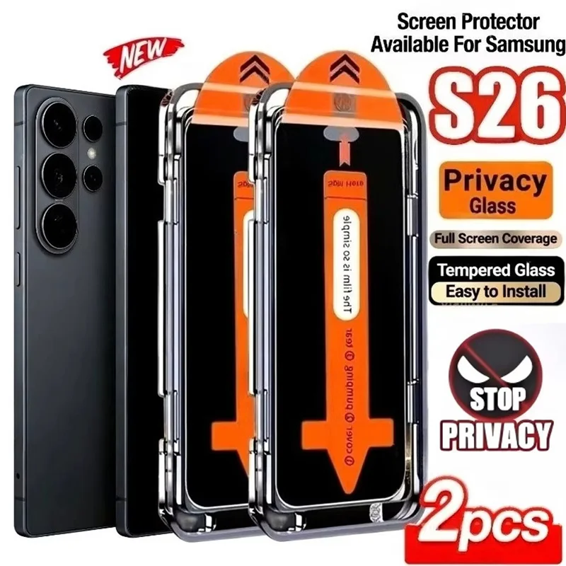 

Fingerprint unlock Glass Privacy Screen Protector For Samsung S25 S24 S26 Ultra Edge S22 S23 Plus Easy Install Anti Spy Glass