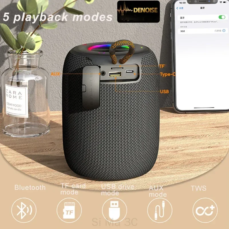 HiFi Wireless Bluetooth TWS Stereo Surround Subwoofer AUX U Disk TF Card Speakers Mini Portable Outdoor Waterproof Sound Column