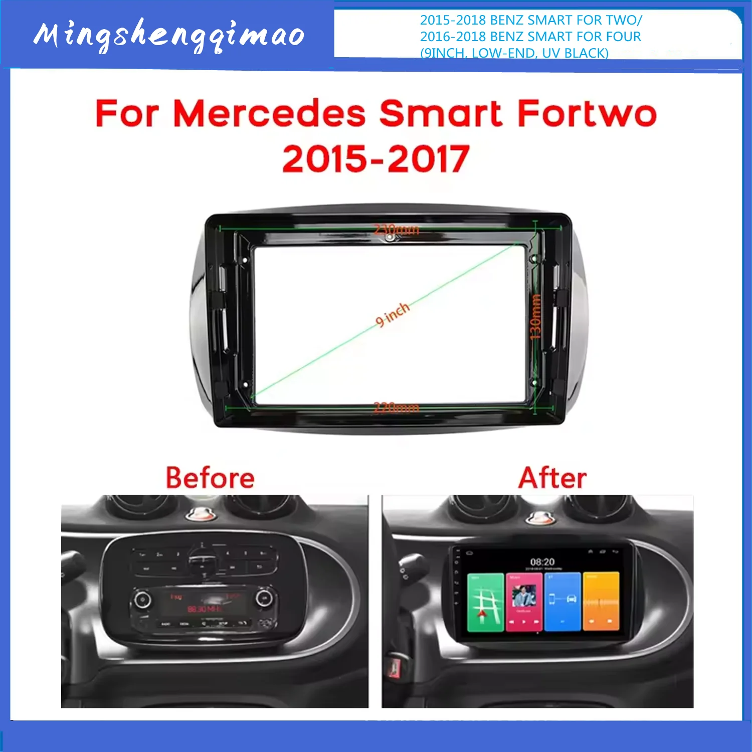 

Android Car Radio Frame Kit For Mercedes Benz Smart Fortwo 2015-2017 Auto Stereo Center Console Holder Fascia Trim Bezel Mount