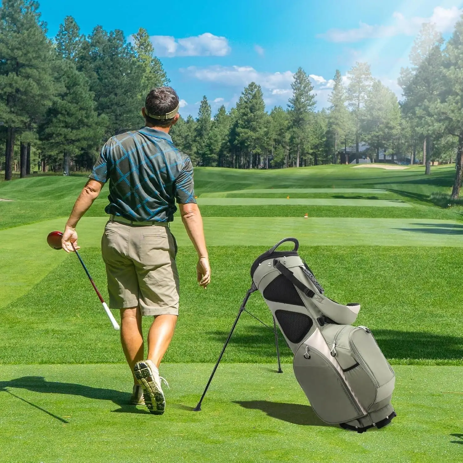 軽量ゴルフスタンドバッグ、4ウェイトップディバイダー付き、男性と女性向け、わずか4.2ポンド、クーラーを含む8つの収納ポケット、ダブル