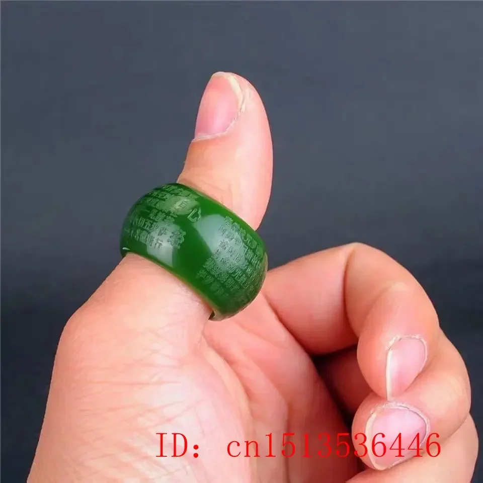 Natural Green Jade 22mm Ring Heart Meridian Jadeite Buddhism Amulet Fashion Charm Jewelry Hand Carved Crafts Gifts Women Men view 2
