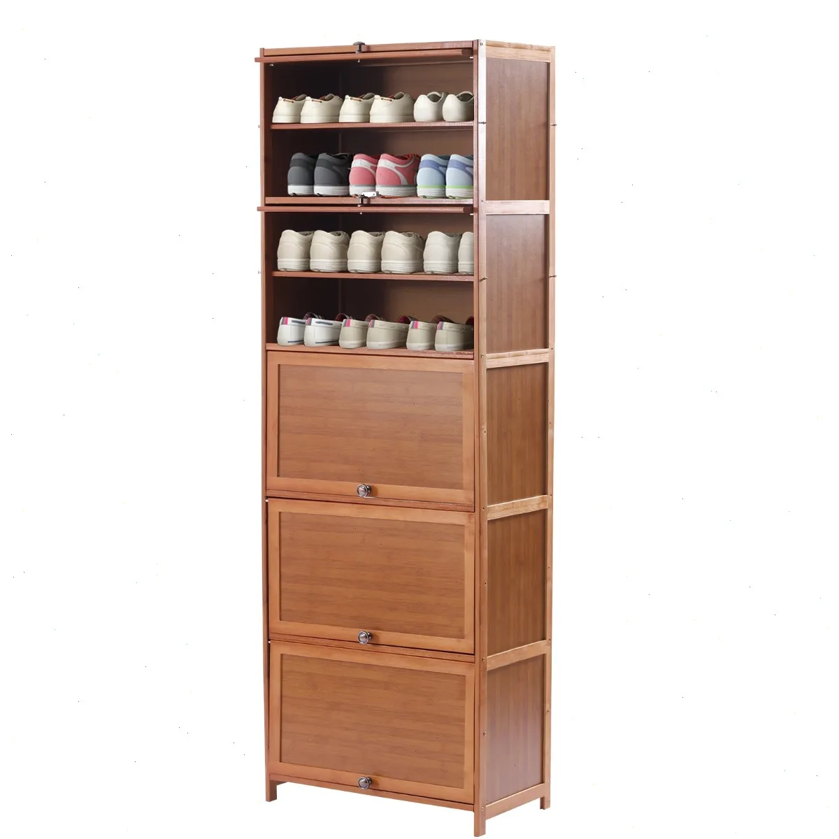 

Shoe Cabinet, 11 Tier Free Standing Shoe Racks, Bamboo Organizer Shelf, Waterproof Storage, Entryway Hallway Furniture, Vintage Brown, Top Platform for Keys Bags Decor