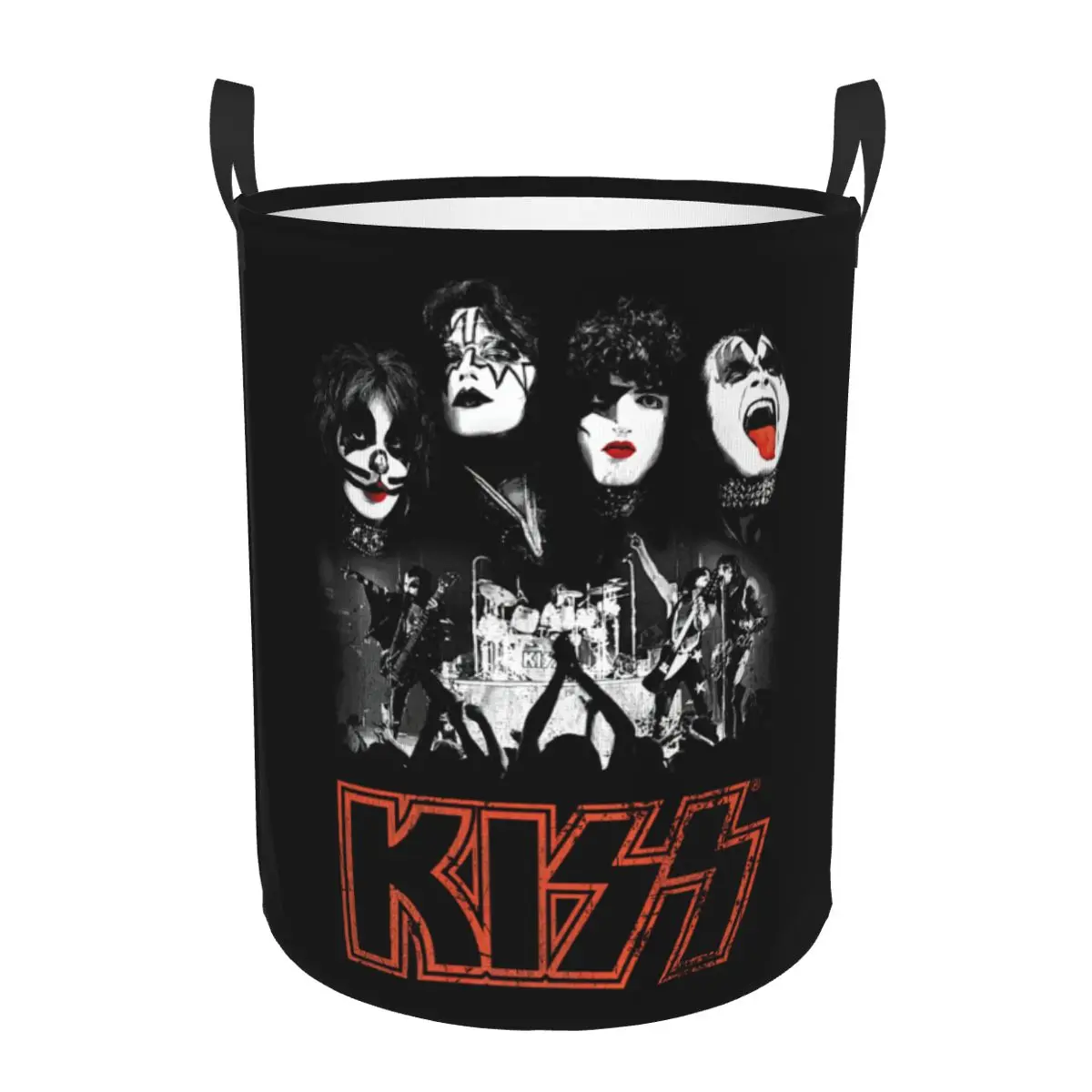 Custom Kiss Rock Metal Band Laundry Basket Foldable Clothes Hamper for Baby Kids Toys Storage Bin