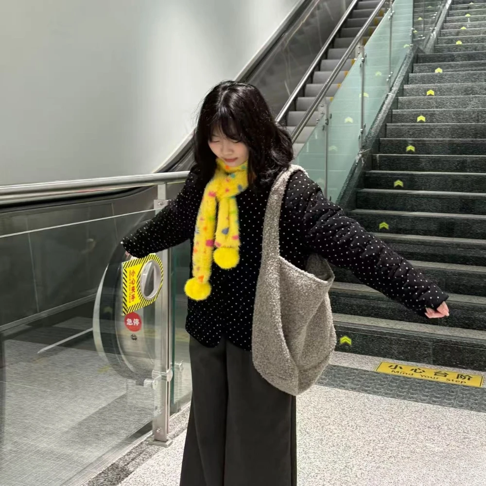 لطيف البولكا نقطة أفخم Y2K شعري وشاح شووا الرجعية Ins نمط كاندي الألوان وشاح ناعم الشتاء ملابس قطنية سترة اكسسوارات