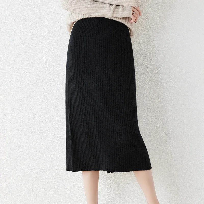 2023 New Arrival Autumn and Winter 100% Wool Knit Skirt Women\'s High Waist Skirt Fashion Soft Quanlity Elastic Knit Girl Clothes