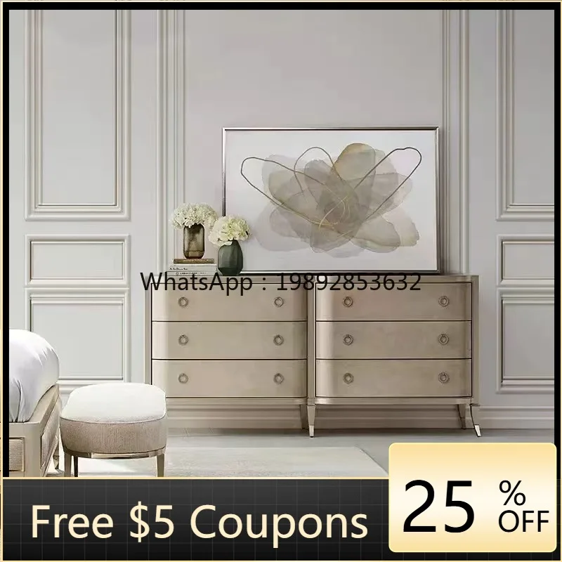 

LYY American Style Light Luxury Six-Drawer Cabinet Bedroom TV Cabinet Modern Simple Champagne Silver Drawer-Type SolidChest