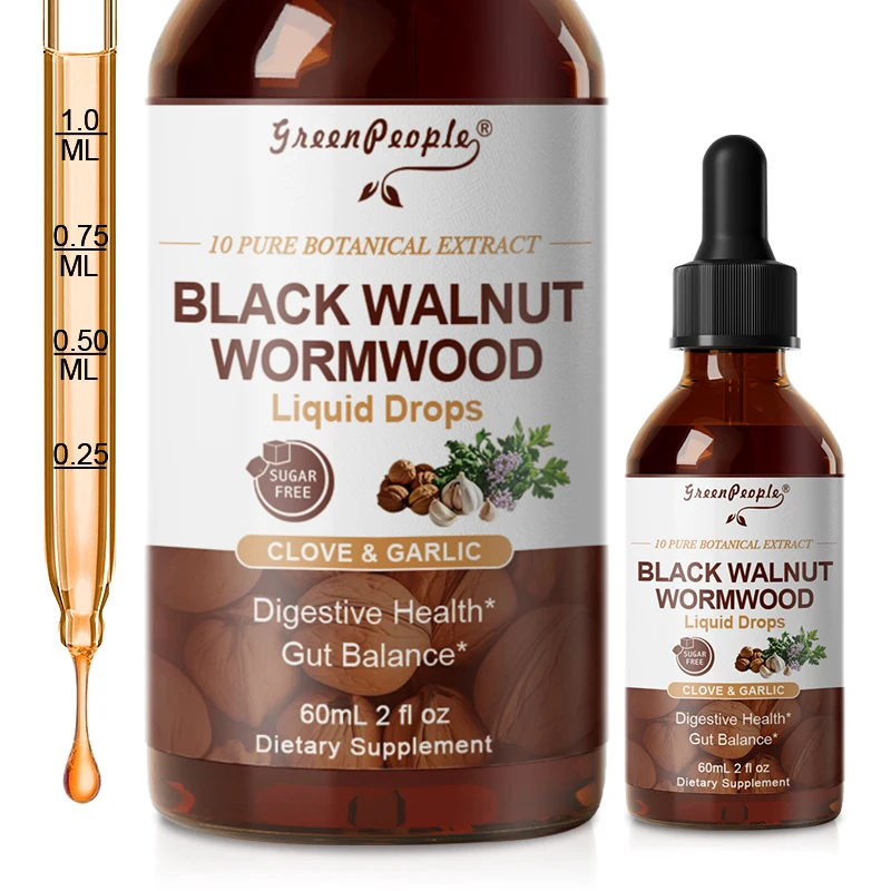 GreenPeople 10-in-1 Black Walnut Wormwood Liquid Drops, Rapid Gut Cleanse & Digestive Health with Clove Garlic Vegan Gluten-Free