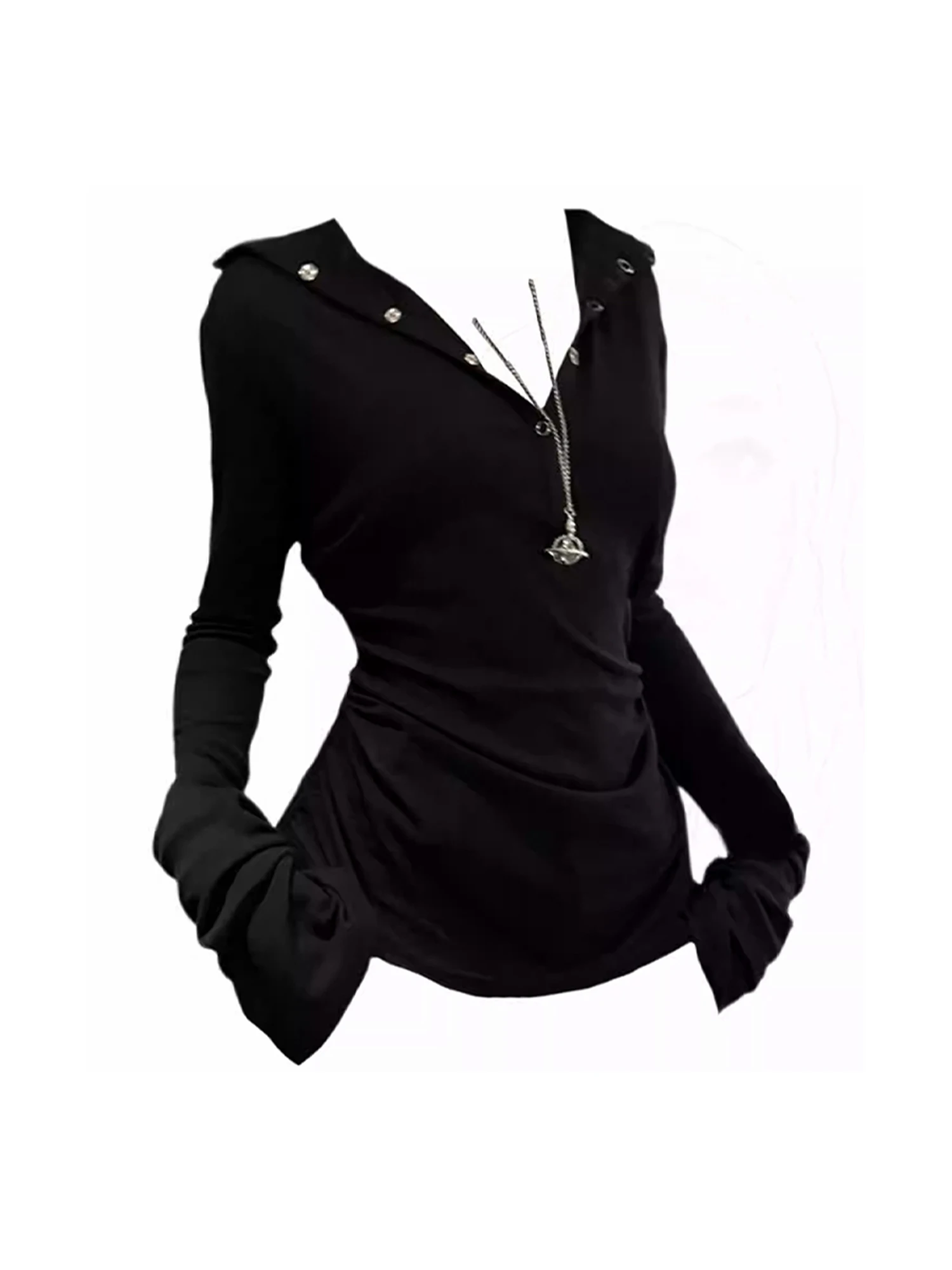 

Женская черная готическая футболка с капюшоном Y2k Gyaru, винтажная футболка Harajuku 90-х годов, футболки с длинными рукавами, одежда больших размеров в стиле эмо 2000-х, 2025