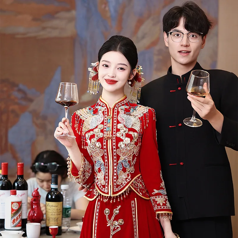 

Одежда Xiuhe для старшей тяжелой промышленности, новинка 2024, свадебное платье, элитное свадебное китайское тостовое платье и