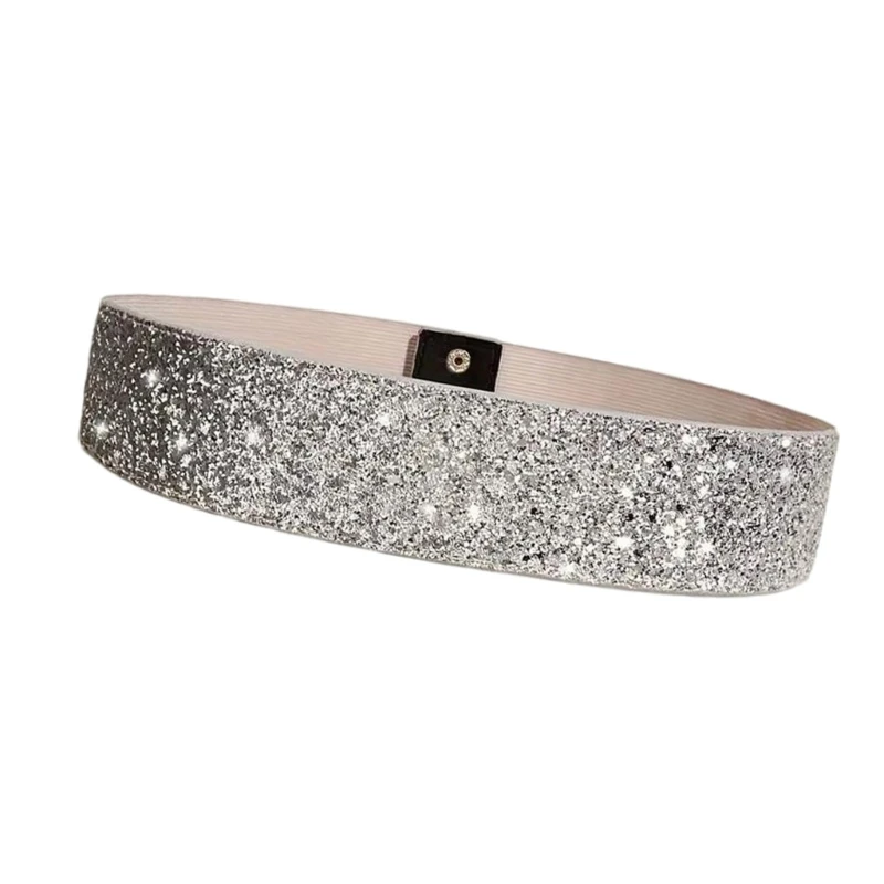 Stylish Sequins Wide Belt Durability Leather Waist Belt Street Styles Waistband for Parties and Evening Event