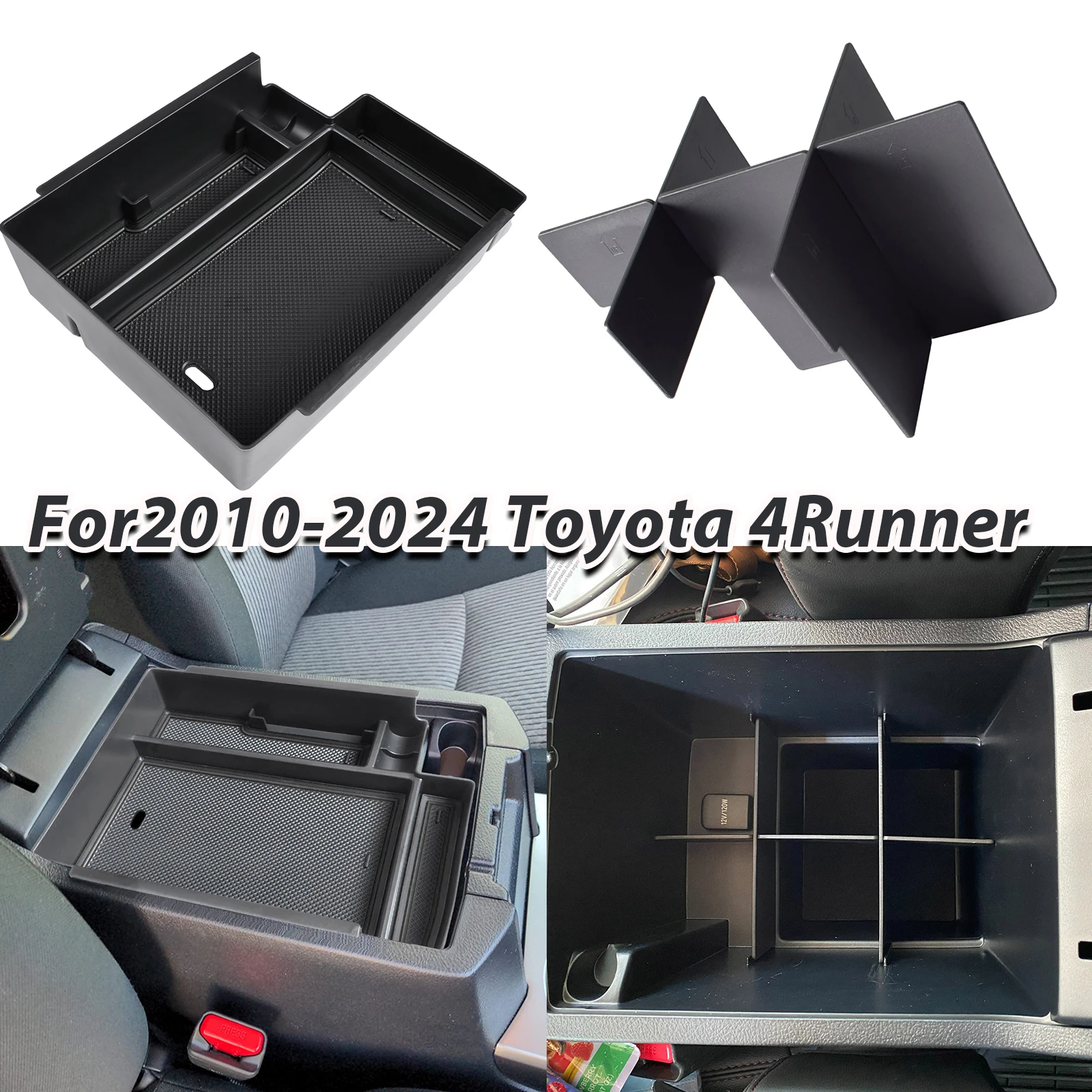 2PCS Center Console Organizer Set Compatible with 2010-2024 Toyota 4Runner Accessories Divider Armrest Tray Car ABS Storage Box