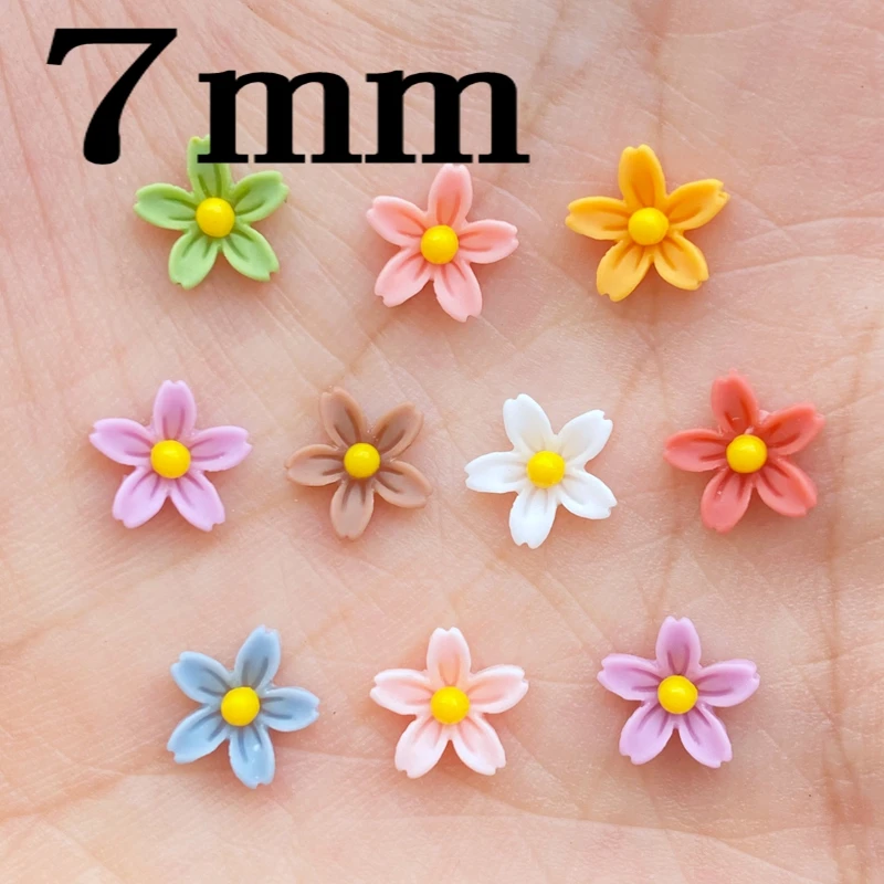 100Pcs 7mm Mini Flower Nail Art Resin Rhinestones ,Mix Colors Floral Nail Art ,Charms Flower Shaped Manicure Supplies