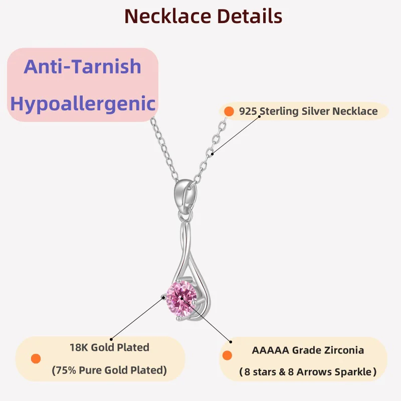 

LAMVOICE S925 sterling silver necklace, Jewelry for women, christmas gift high quality gift, 1 carat zirconia necklace