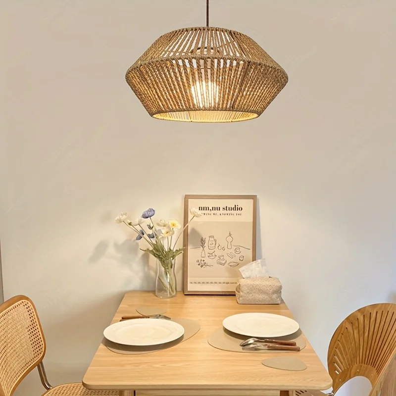 

Classic Ceiling Light Handmade Rattan Weaving Hanging Chandelier Lamps for Living Bedroom Home Decor Pendant Light E27 Fixture