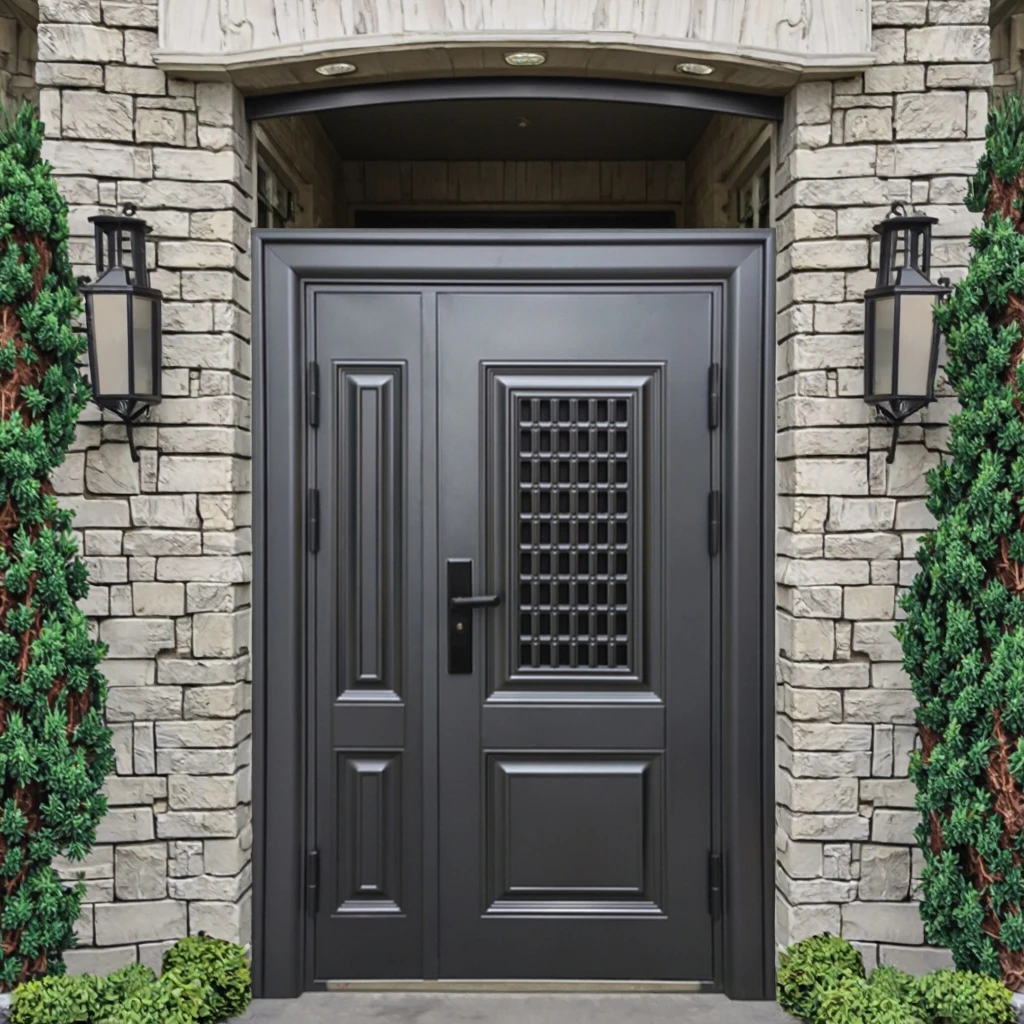 Galvanized Steel Security Entry Door | Multi-Point Lock Anti-Theft Fire Rated Heat Insulation | Modern Exterior Residential