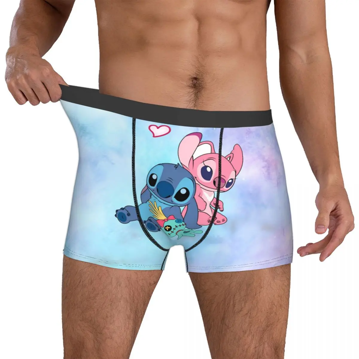 Heren boxershorts grappige Stitch Angel Love boxers broek comfortabele onderbroek schattige cartoon cool