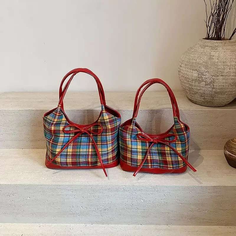 

Винтажная женская сумка-тоут для колледжа 2025 года, кошелек на плечо с цветными блоками большой емкости, просторная сумка подмышками, повседневная шикарная сумка для кампуса