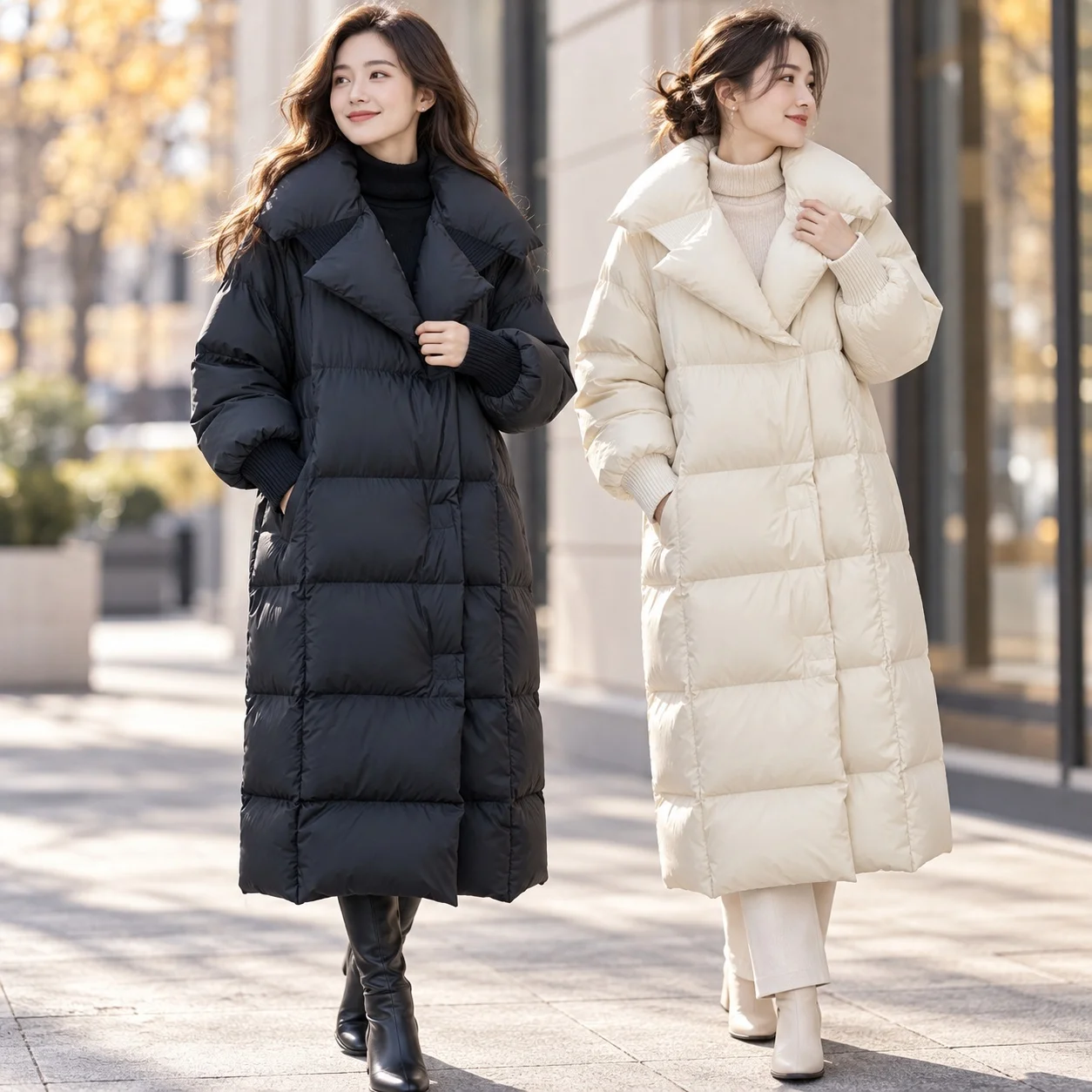 Long Length Loose Fit Coat Commuter Style with Lapel Collar Professional Office Wear over the Knee Long Coat Thick Women Jacket