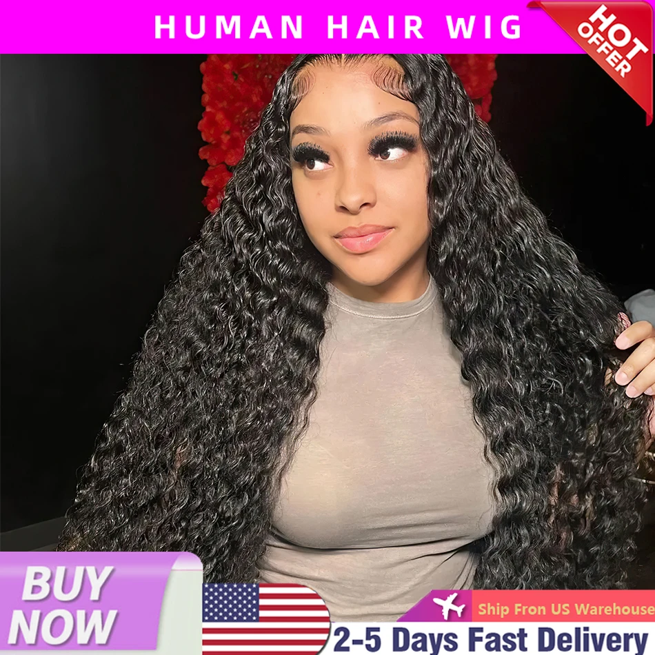 32 40 Inch 250 Density Loose Deep Wave 13x6  Transprent Lace Frontal Wigs Human Hair Curly  Closure Wig Brazilian For Women