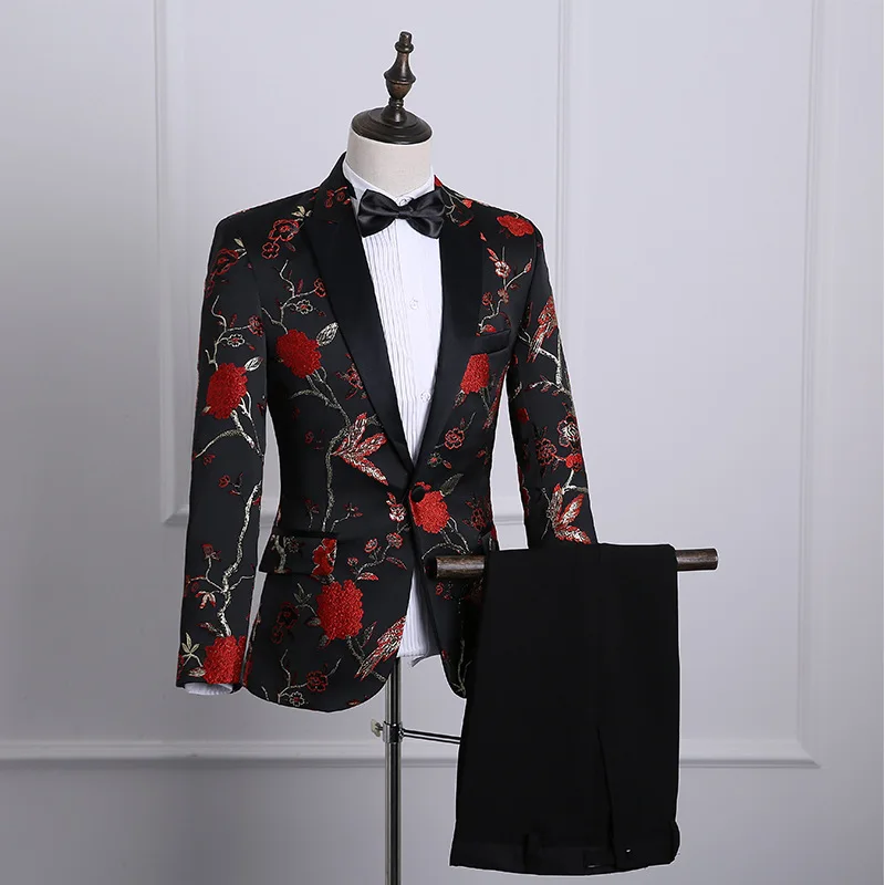 

KIDWHXR мужской костюм наряд с принтом, пиджак с карманами, мужской однотонный пиджак с прямыми штанинами, мужской тонкий сценический комплект из 2 предметов