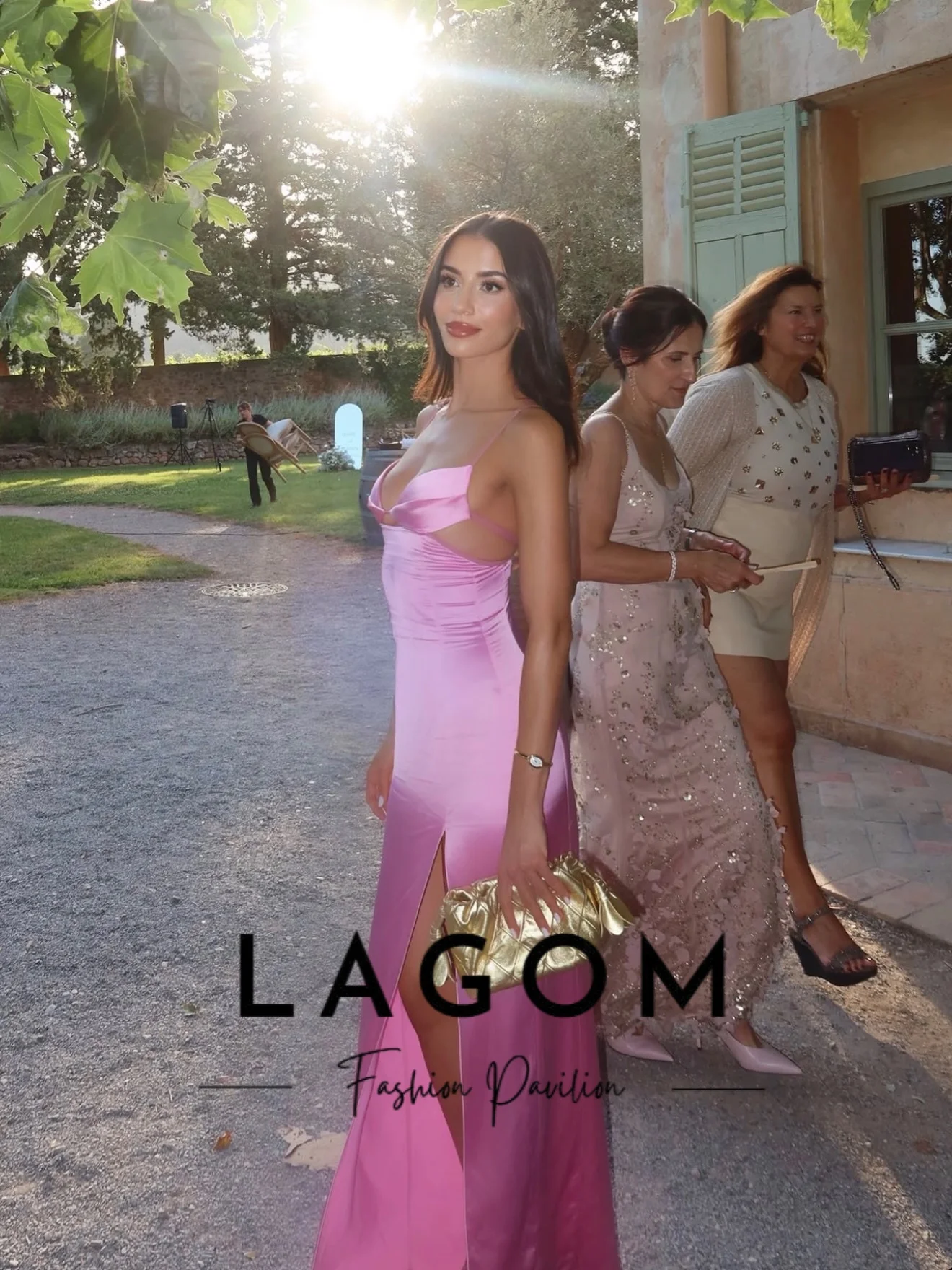 Lagom Exquisite Gradient Purple Cutout Evening Dress Satin Hollow Waist Floor Length Formal Prom Wedding Vacation GownCustomized