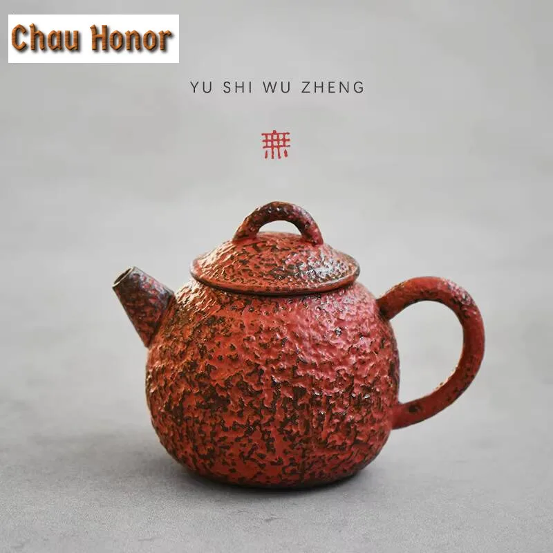 

150ml Handmade Powder Yin Red Teapot Ancient Rough Pottery Pot Tea Brewing Kettle with Filter Kung Fu Tea Tableware Collection