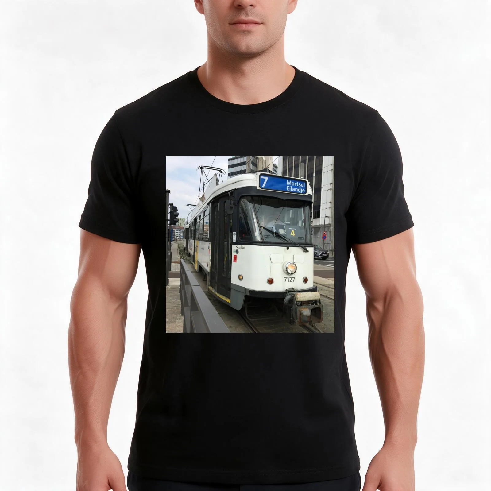 Tram 7 T-Shirt, Summer Casual Cotton Tee, Oversized Streetwear Tops, Vintage Graphic Print, Loose Fit Short Sleeve, 100% Cotton