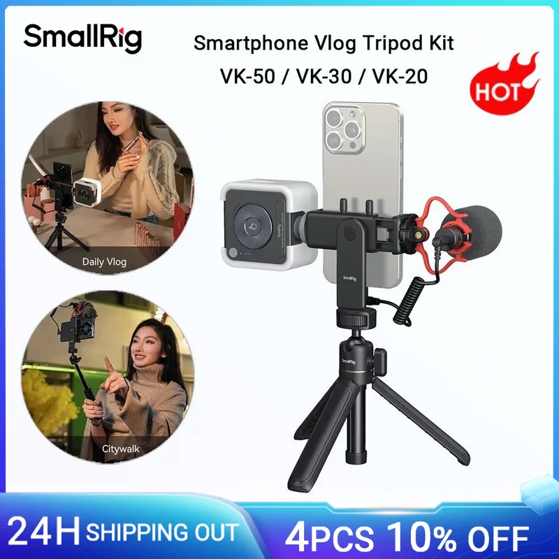 

SmallRig Smartphone Vlog Tripod Kit VK-50/VK-20/VK-30 Advanced Version with 1/4"-20 Screw, Cold Shoe, Phone Holder, Light/Mic