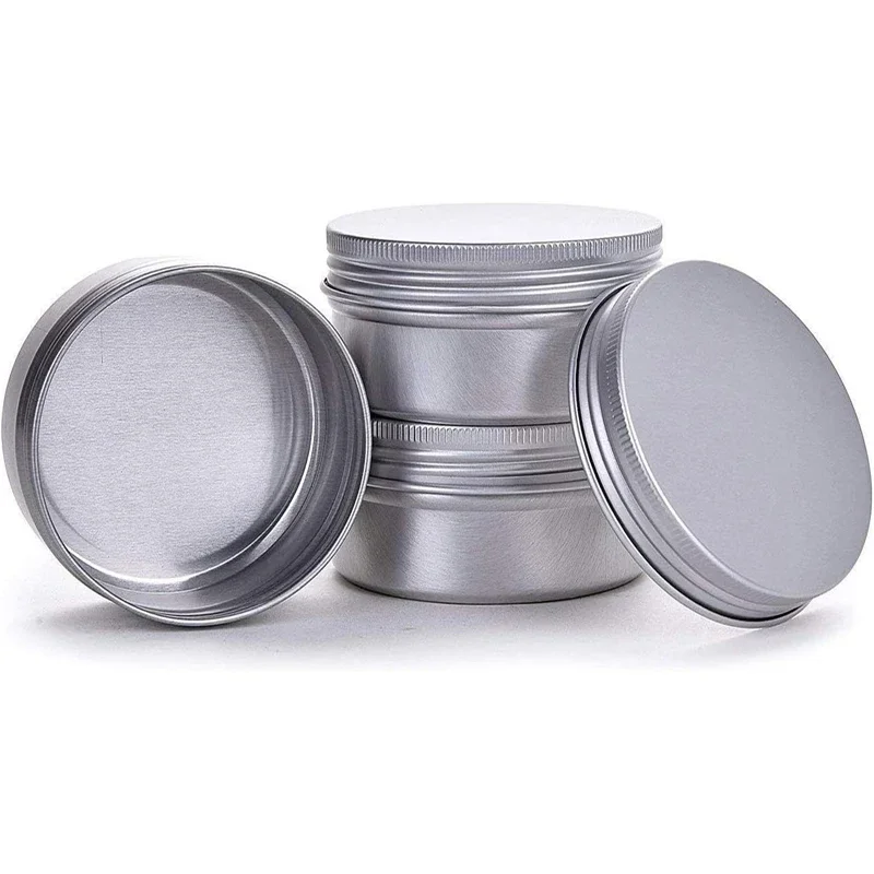 Latas de aluminio plateadas vacías, 100 piezas, 5g-60g, cierre de rosca, latas redondas de Metal para cosméticos, lápiz labial, velas de especias