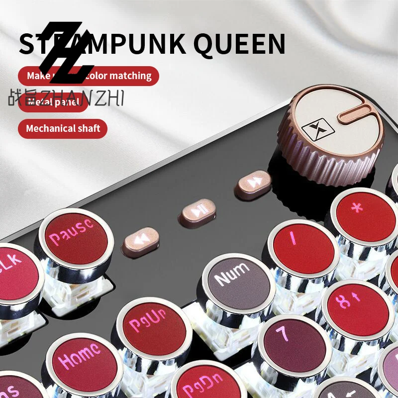 Game Mechanical Keyboard and Mouse Kit Universal Vintage USB Wired Blue Switch Round Keycaps Esports Pink Keyboard and Mouse Set