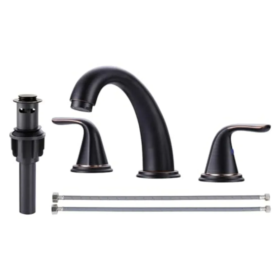 

Bathroom Sink Faucet 3 Holes Oil Rubbed Bronze Widespread Bathroom Faucet with Pop Up Drain and 304 Stainless Steel Lead-Free H