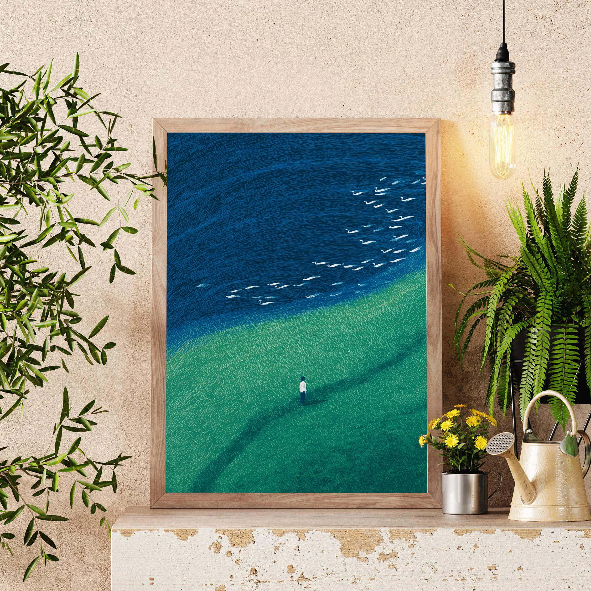 

Abstract landscape posters, natural wall art prints, minimalist ocean and grassland artworks, modern home and living room décor.