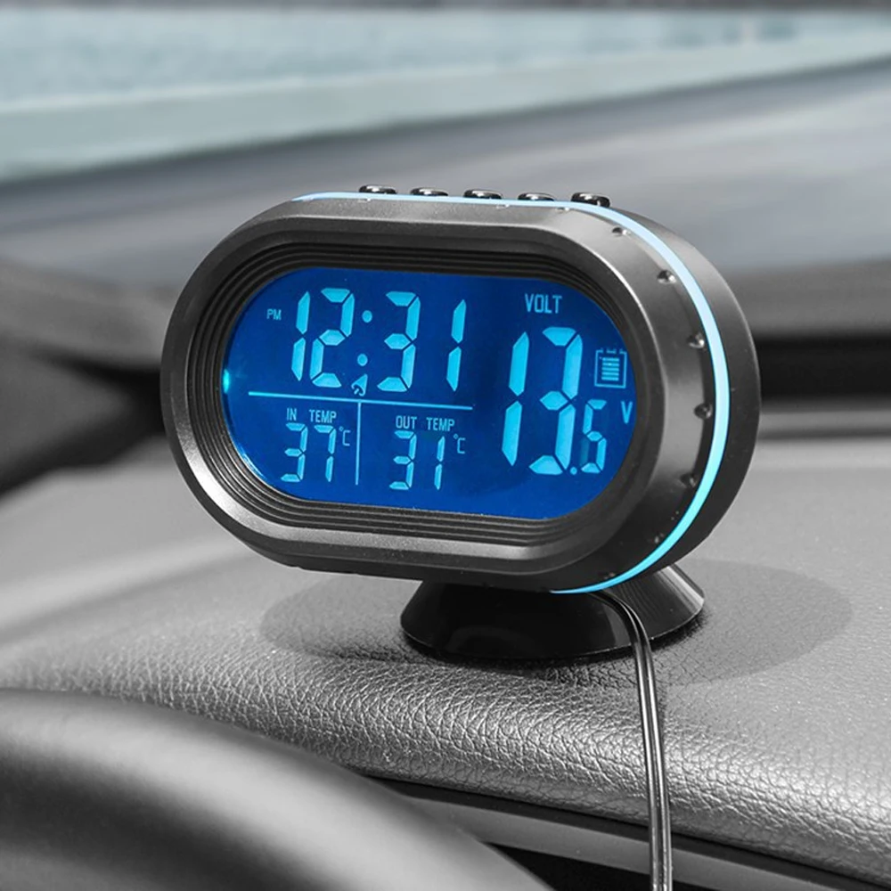 12/24V Car Volt Meter Auto Digital LED Car Voltmeter Thermometer Car Truck USB Charger Current Meter Volt Detector