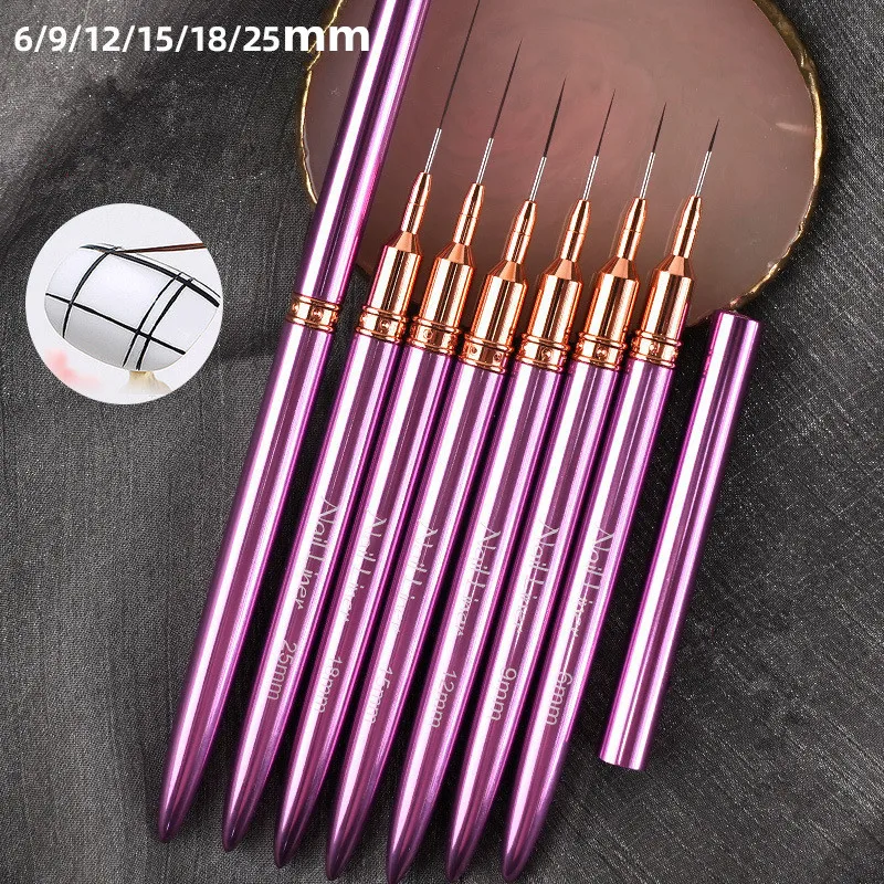 6/9/12/15/18/25mm Purple Metal Handle Art Liner DIY Painting Brush Drawing Lines Stripe Flower Painting Pen UV Gel Brush