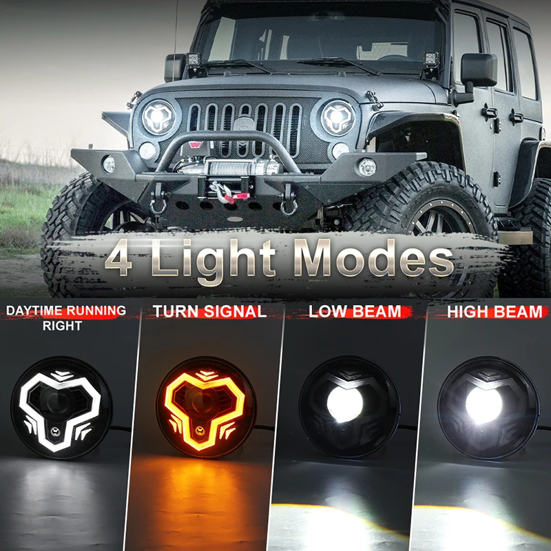 7 Inch LED Headlights H6024 Headlight Assemblies with DRL Turn Signal Hi/Lo Beam for Jeep Wrangler JK JKU TJ LJ CJ