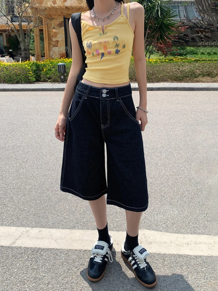 

Свободные прямые джинсы, женские летние повседневные брюки Lazy Feelings с высокой талией, длиной пять четвертей, износостойкие джинсы Bla