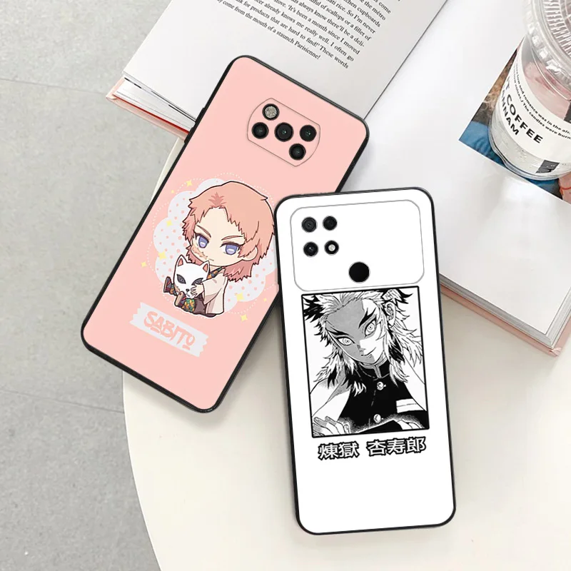 Matte Phone Case for Xiaomi Mi Poco F3 F4 F5 X3 X4 X5 M3 M4 Pro M5 C40 C50 C51 Rengoku Kyoujurou Demon Slayer Black Soft Cover