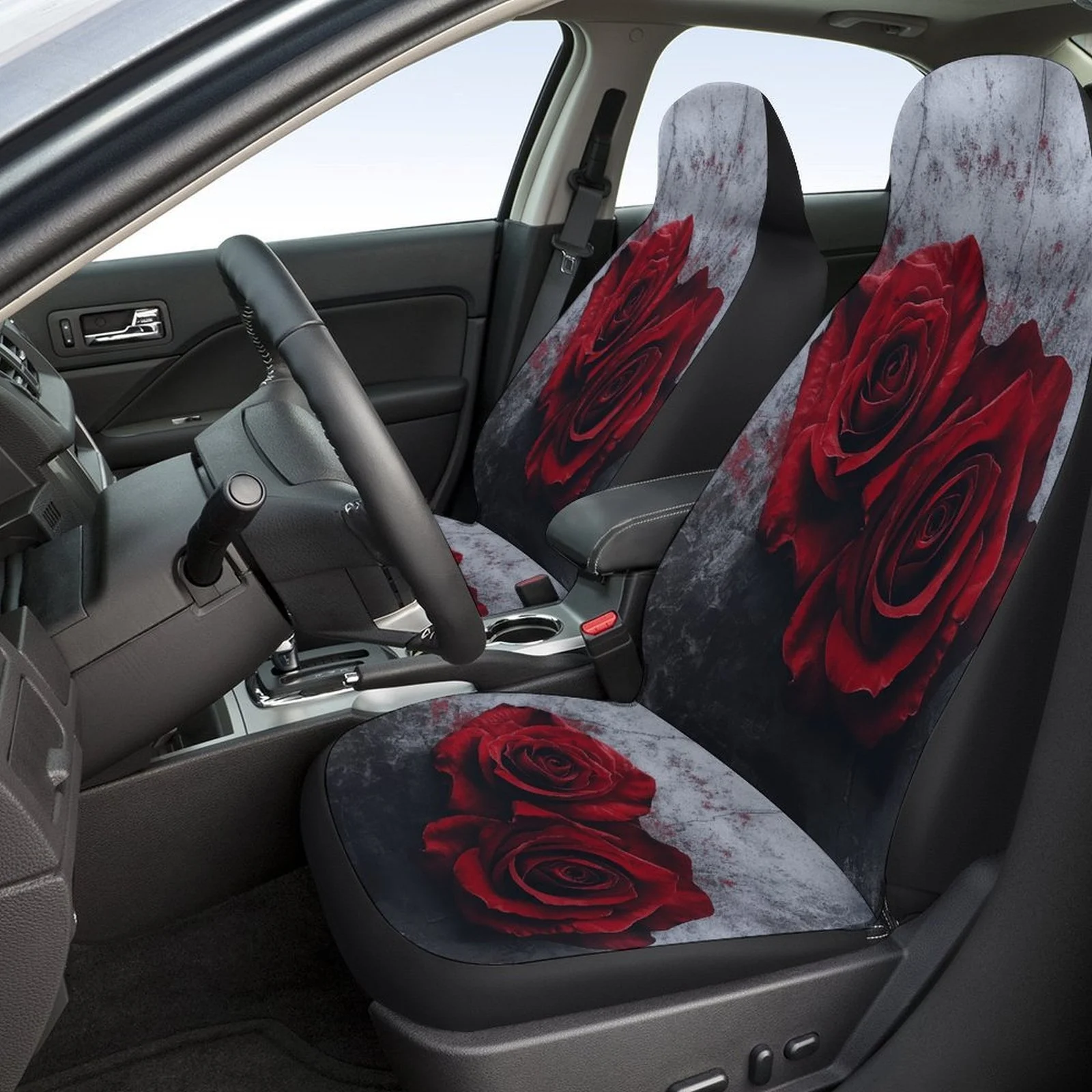 مجموعة غطاء مقعد السيارة المصممة بالورود الحمراء لمعظم السيارات، أغطية حماية مقعد السيارة العصرية عالية الجودة، مجموعة كاملة، عالمية C #2