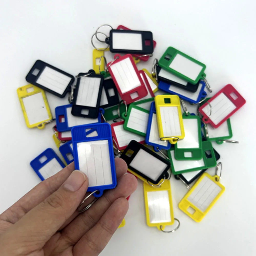 50pcs Keychain ID Label Tags DIY Accessories Plastic Key Tags Luggage ID Label Hotel Number Classification Card Key Ring