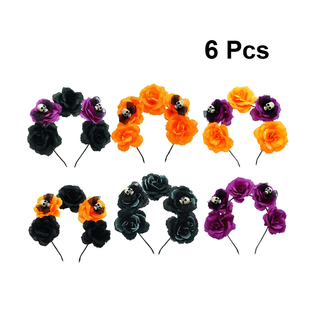 6 pezzi copricapo di Halloween cosplay decorazioni per capelli simulazione fiore fascia fasce teschio cerchio signorina