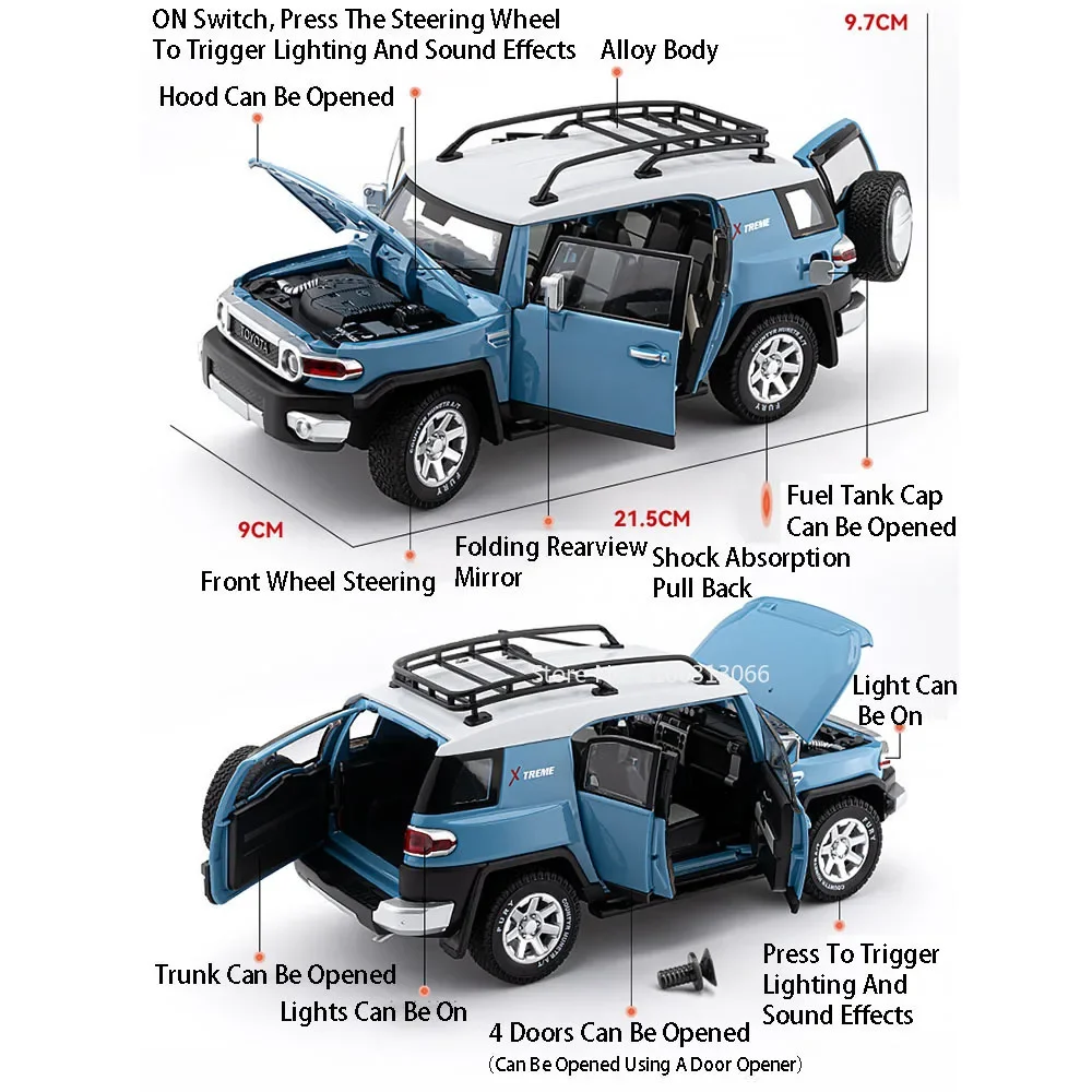 Maßstab 1:24 Legierung FJ LAND CRUISER Autos Spielzeug Miniaturmodelle Licht Sound Zurückziehen Fahrzeuge Gummireifen Auto Jungen Festival Geschenke