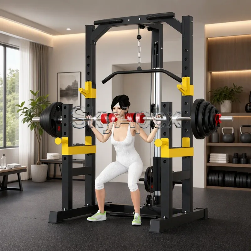 Multifunctional Household Squat Rack Power Cage Bench Press Barbell Weight Bearing Bench Fly High Pull Up Gantry Fitness
