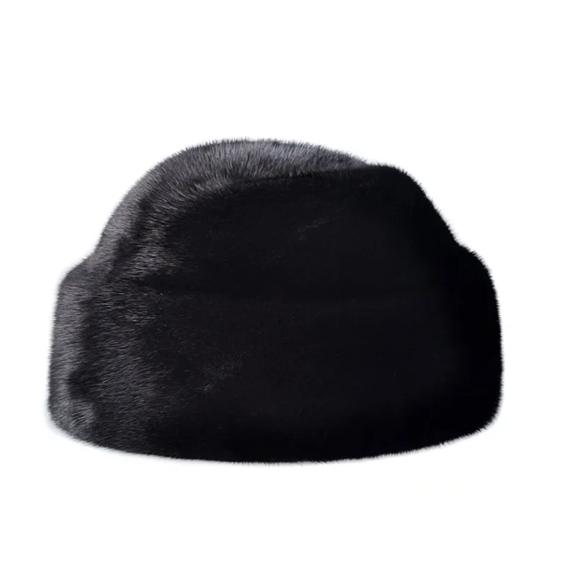 High Quality Winter Thicked Real Mink Fur Bomber Hat For Man Black/Brown Tag Elderly Ear Warm Chapeau Motorcycle Russian Caps