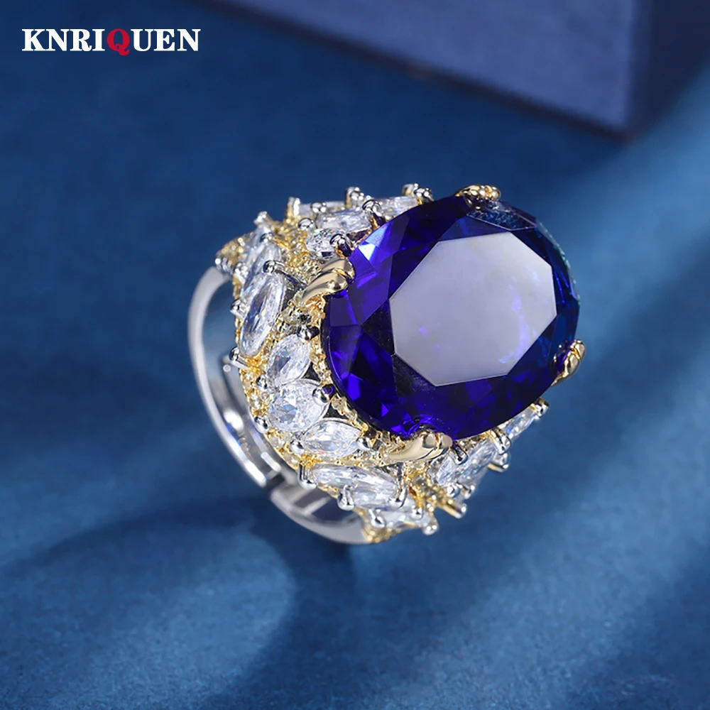 

Vintage 15*20mm Sapphire Rings for Women Gemstone High Carbon Diamond Wedding Band Party Cocktail Fine Jewelry Gift Accessories