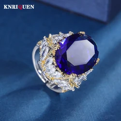 Vintage 15*20mm Sapphire Rings for Women Gemstone High Carbon Diamond Wedding Band Party Cocktail Fine Jewelry Gift Accessories
