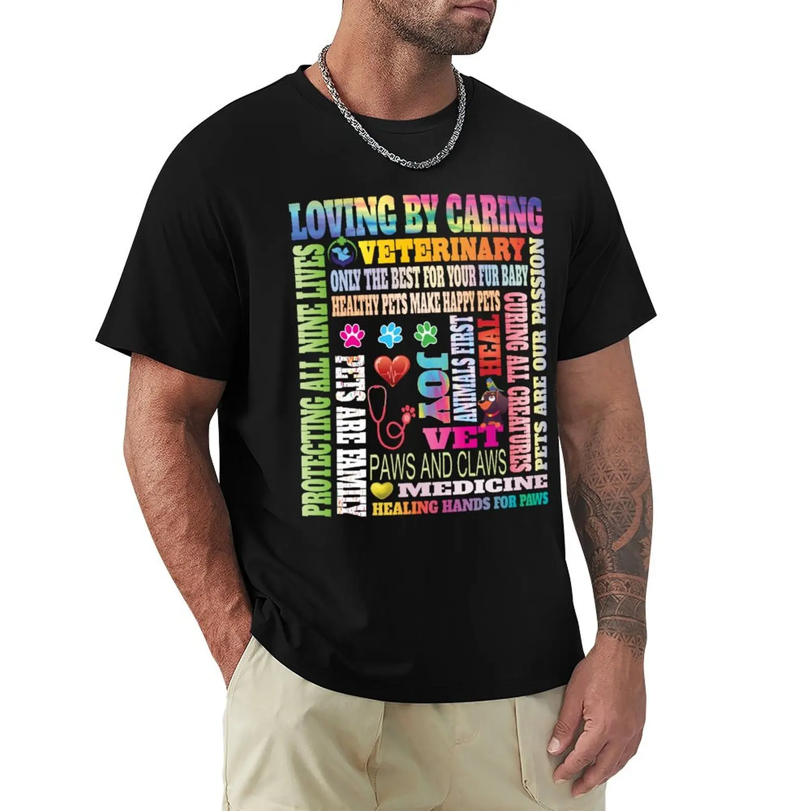 Fun Paw Print Heartbeat Veterinarian Vet Tech Kennel Phrases T-Shirt man t shirts cotton T-Shirt