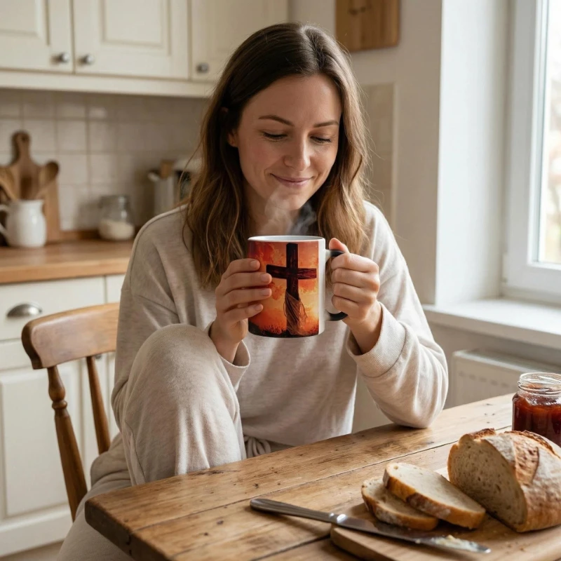 Heat Sensitive Color Changing Mug, Christian Cross Magic Ceramic Coffee Cup, Creative Tea Milk Cup Religious Gift Drinkware