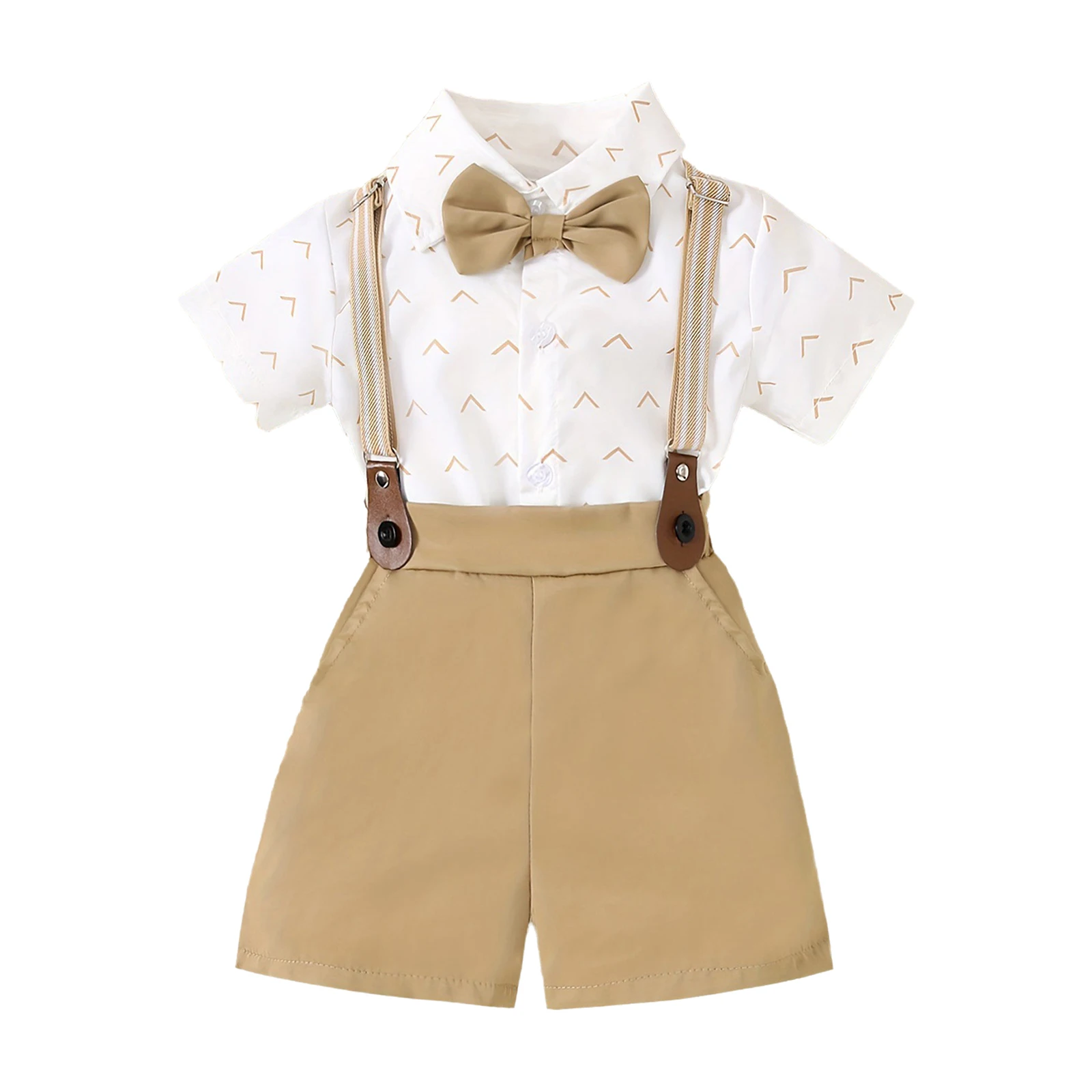 

Toddler Baby Boys British Style Gentleman Outfit Print Bowtie Shirt with Suspender Shorts Birthday Party Wedding Formal Suit
