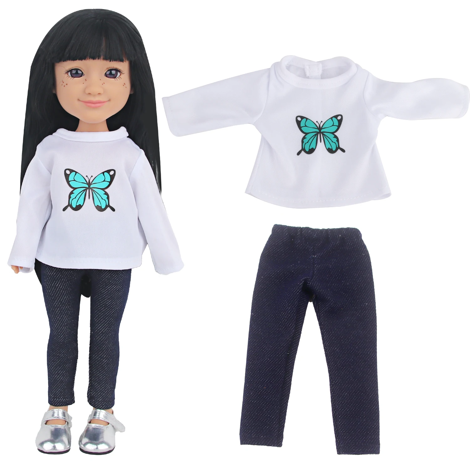 14 Inches American Doll Clothes Set Butterfly T-shirt+Leggings Clothes Suit For 35 Cm Baby Girl Doll Russia DIY Dolls Gift